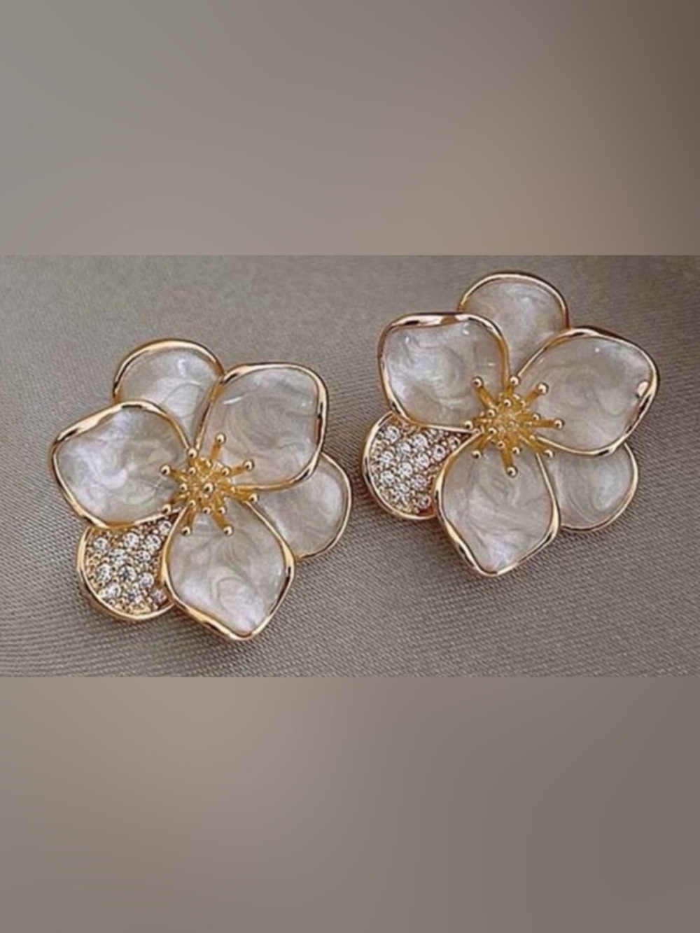 Gold & White Floral Earrings